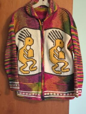 Source Unknown Multicolor Knit Zip Cardigan with Yellow Motif